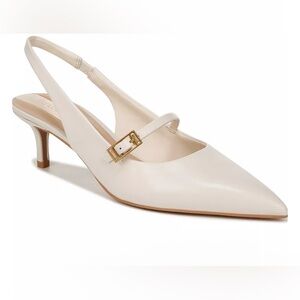 $125 Franco Sarto Cream Ivory Leather Kitten Heels Slingback Pumps Shoes 5.5